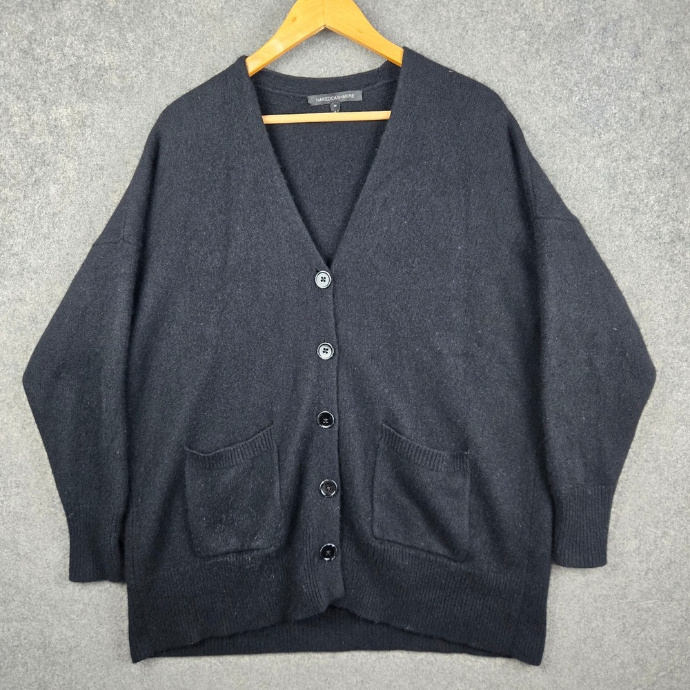 NAKEDCASHMERE Cardigan Womens OS Black 100% Cashmere Oversized V-Neck Pocket
